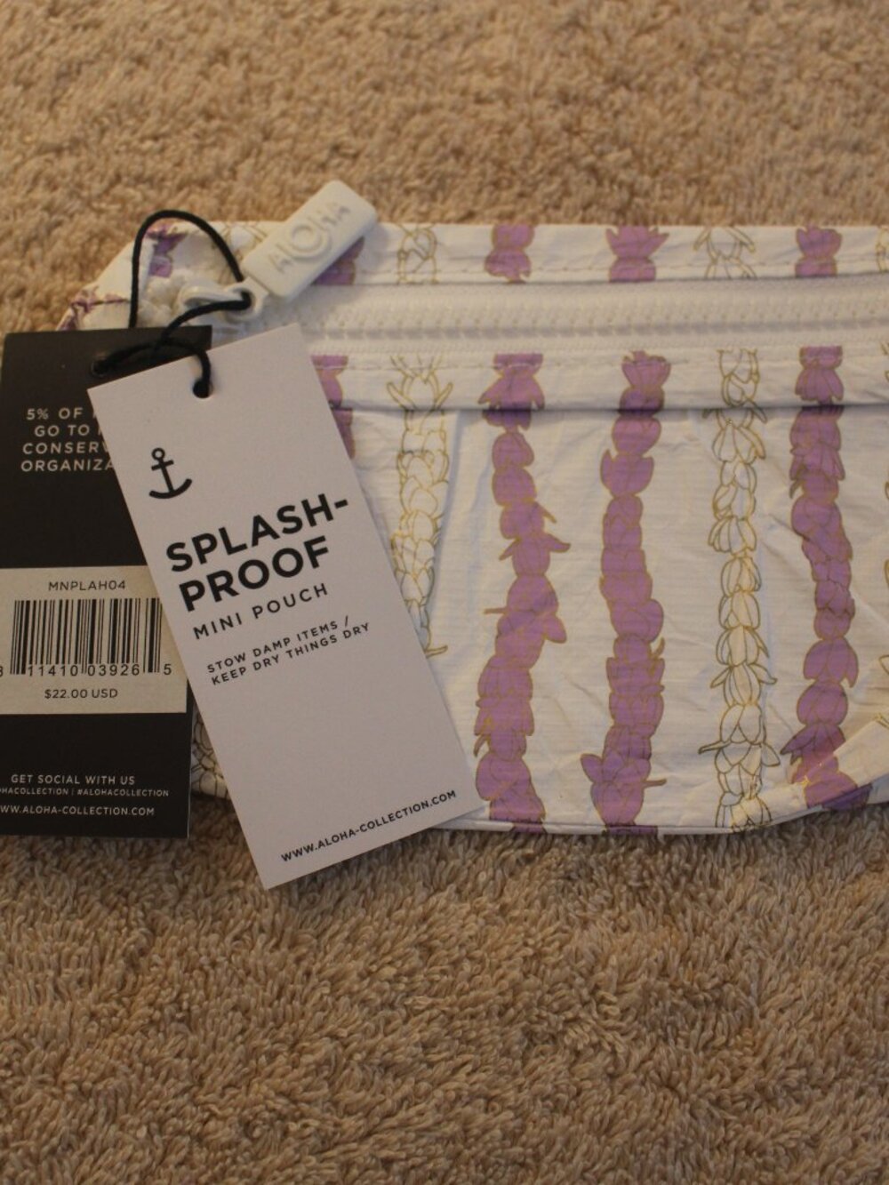 Aloha Collection Mini Pouch Purple Gold Lei Stripe NWT SKUM